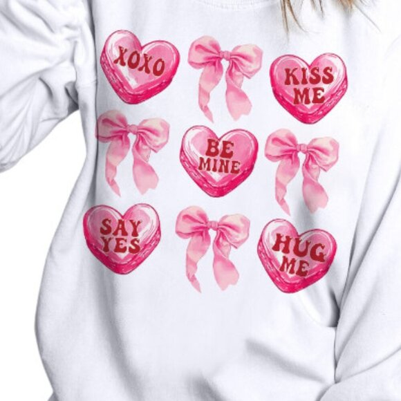 Candy Hearts & Pretty Bows White & Pastels Cotton Sweatshirt - Picture 3 of 8